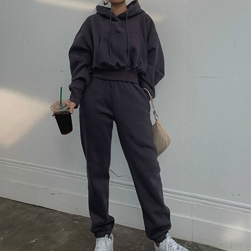 Women Two Piece Set Outfits Autumn Women's Tracksuit Oversized Hoodie And Pants Casual Sport Suit Winter 2 Piece Woman Set: deep gray style 2 / XL