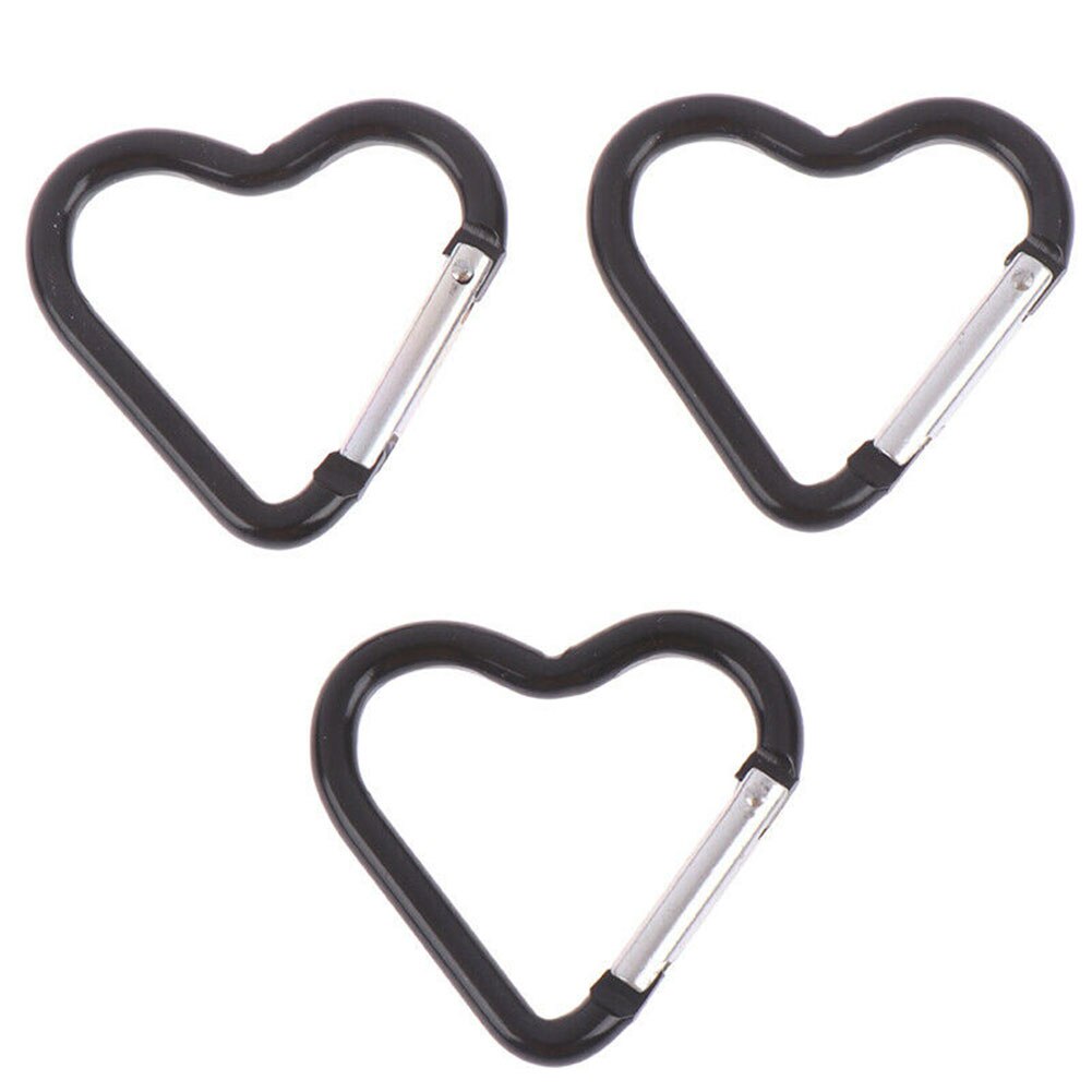 3pcs Portable Mini Fast Hanging Camping Aluminum Alloy Carabiner Sport Keychain Heart Shaped Clip Hiking Outdoor Gadgets: Black