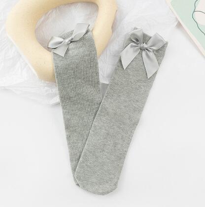Jambières en coton pour bébé fille, bas en dentelle avec double aiguille et nœud papillon, tenue chaude pour les jambes,: gray