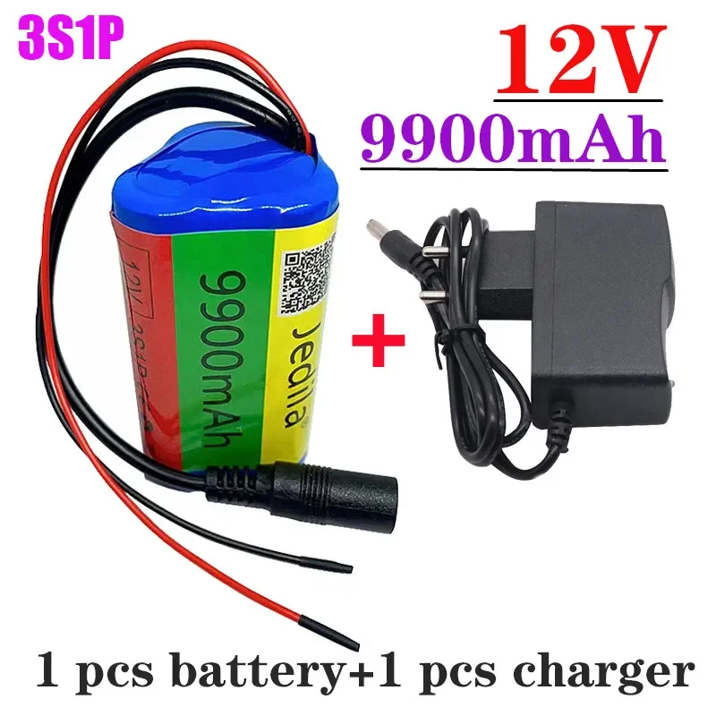 12V 9900mAh 3S1P lithium battery 18650 Lithium battery pack protects the rechargeable board. 12.6V1A charger.: black