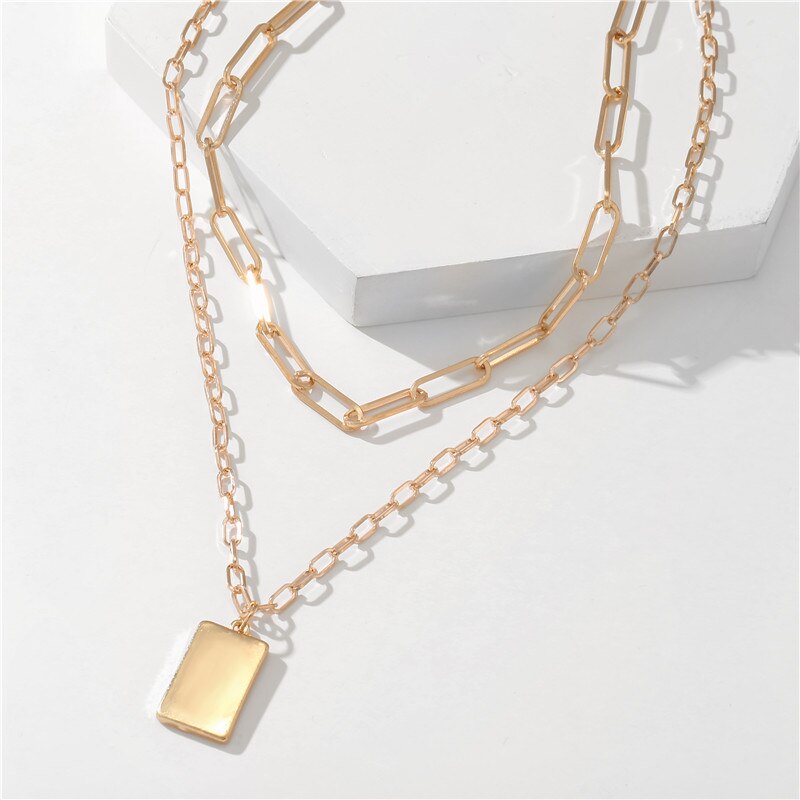 17km geometriske firkantede vedhæng kædehalskæde til kvinder boheme guldmønt flerlags sweater halskæder smykker
