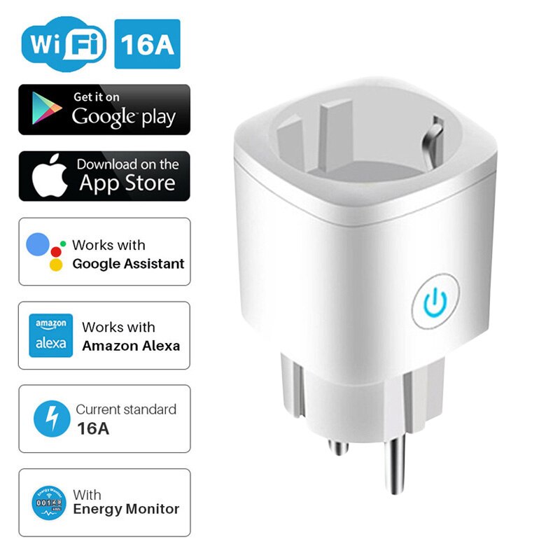 WiFi Smart Wireless Plug EU Adaptor Remote Control Power Energy Monitor Outlet Socket Alexa Google Home Tuya Home Accessories