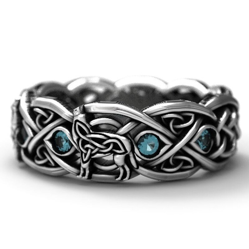 Vintage vävmönster varg rostfritt stål zirkon ring vigselring engagemang smycken engagemang