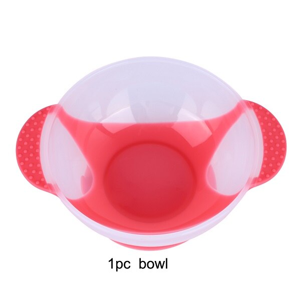 Baby Tableware Dinnerware Suction Bowl with Temperature Sensing Spoon baby food toddler boy girl dinner Feeding Bowls dishes: pink