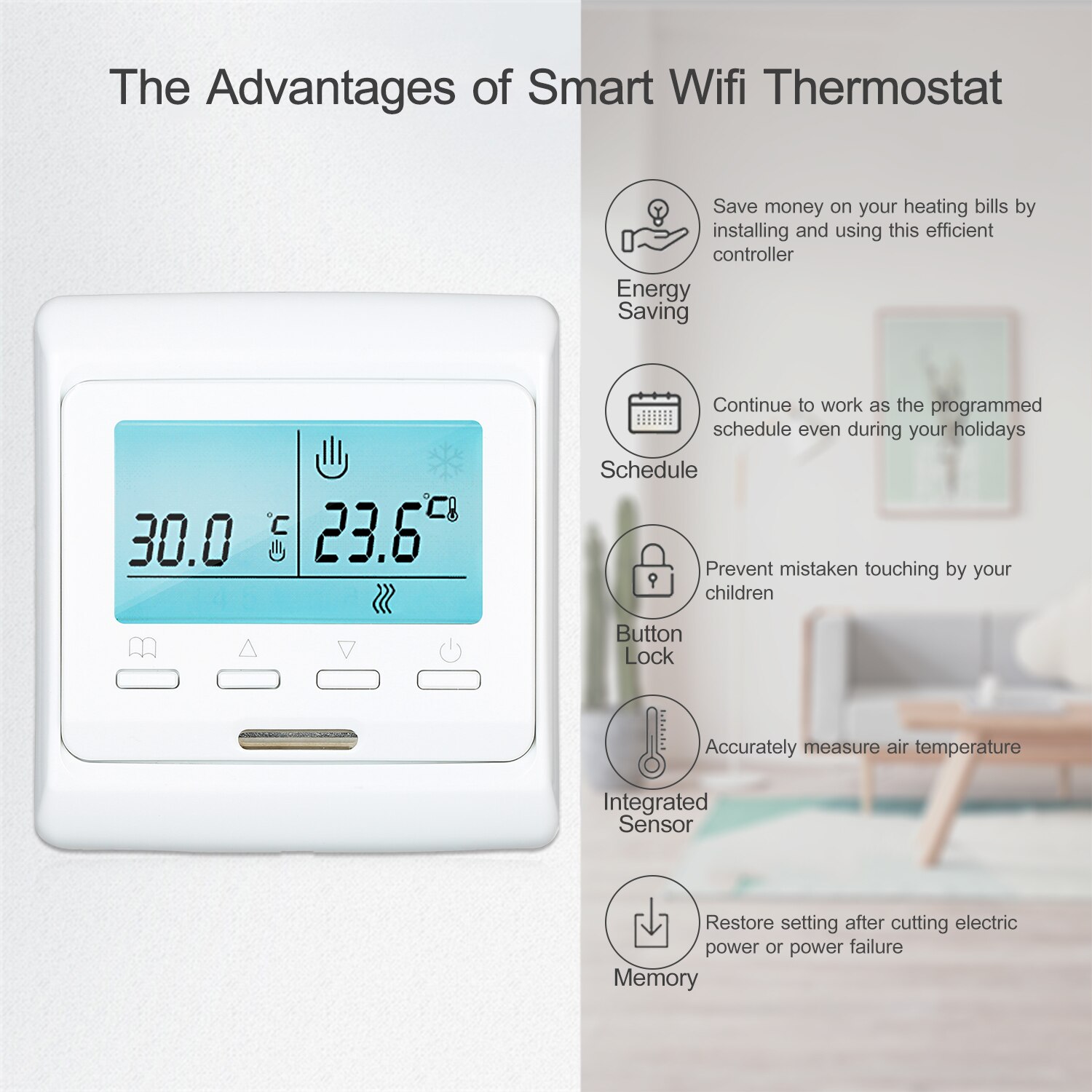Programmable Smart Thermostat for Water Heating Turn On/Off Actuator Buit-in Sensor with Backlight Digital Temprature Controller