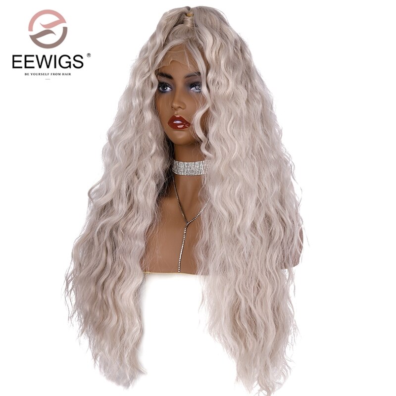 Eewigs Cosplay Pruik Platina Blonde Lace Front Pruik Sliver Haar Met Paardenstaart Hittebestendige Synthetische Pruiken Voor Zwarte Vrouwen