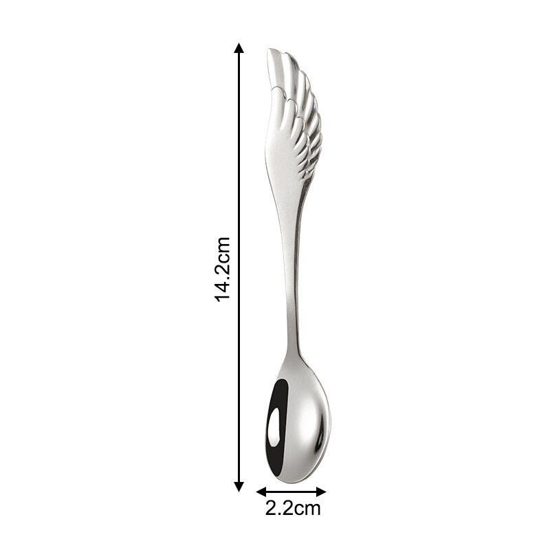 Fruit Vork Angel Wing Leuk Cadeau Voor Ijs Dessert Koffie Lepel Servies Multifunctionele Keuken Gereedschap: silver spoon