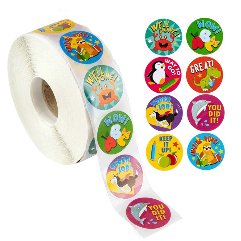 500pcs Reward Stickers Encouragement Sticker Roll for Kids Motivational Stickers with Cute Animals for Students Teachers