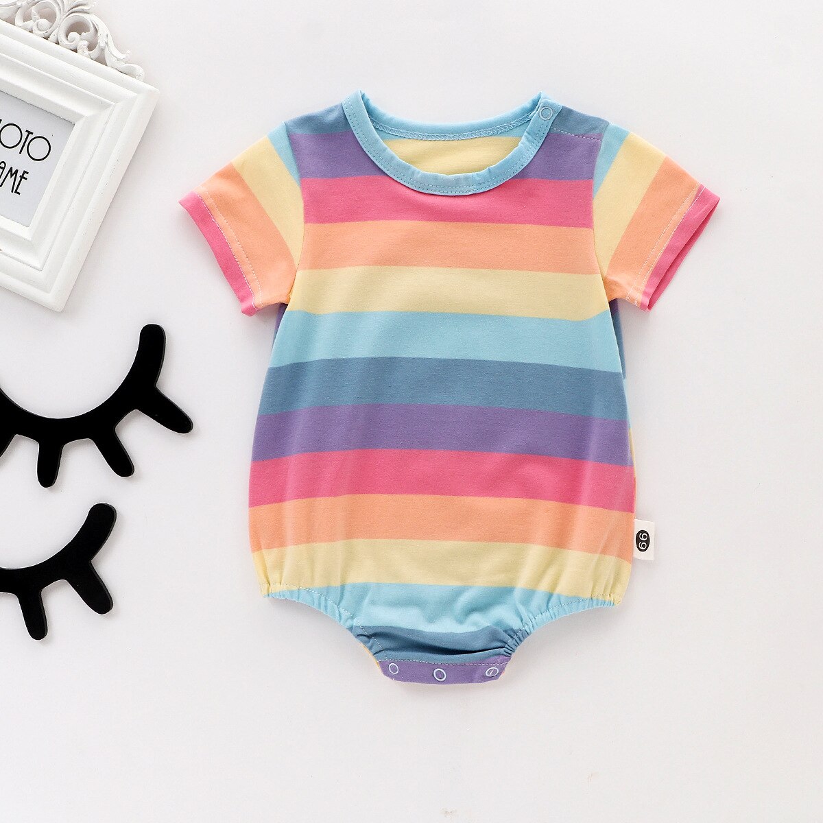 Baby Summer Short Sleeve Rainbow Stripe Bodysuit For Girls And Boys 0-24m Newborn Baby Clothes Twins Cute Climbing Infants: zifen / 18M