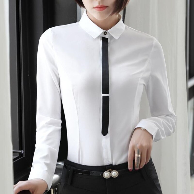 Kleren Ol Vrouwen Lange Mouw Herfst Slanke Patchwork Chiffon Blouse Kantoor Dames Plus Size Formele Tops