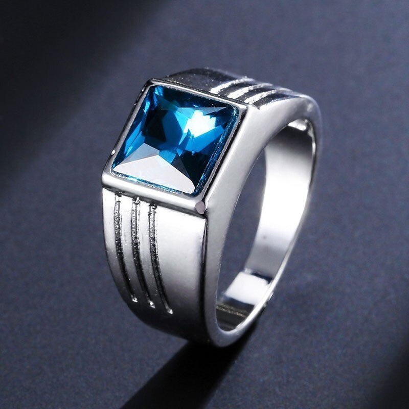 Wedding ring klassieke blauwe zirkoon rvs heren ring party accessoires anniversary sieraden