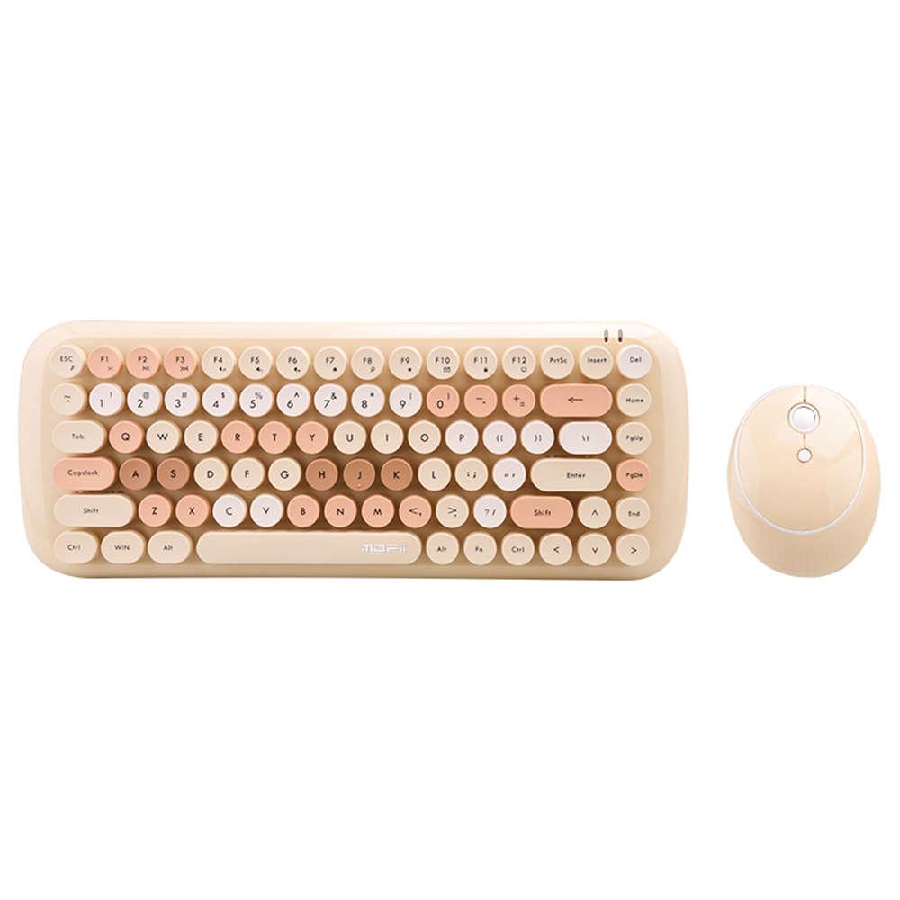 Mofii CANDY Keyboard Mouse Combo Wireless 2.4G Mixed Color 84 Key Mini Keyboard Mouse Set with Circular Punk Key Caps: light brown