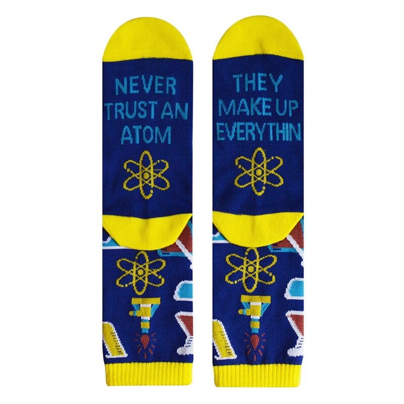Men Women Novelty Funny Saying Cotton Crew Socks Colorful Books Science Math Pattern Letters Print Contrast Color Hosiery: Blue