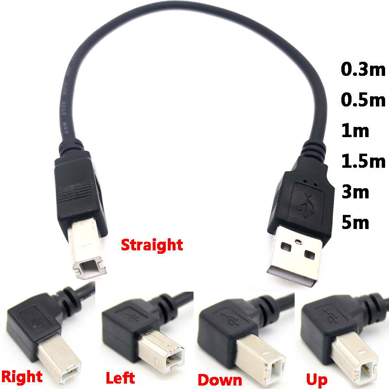 USB 2.0 A Male to USB B Male Type B BM Up&Down&Right & Left Angle Printer scanner 90 degree cable 50cm 150cm BM Angled Cable