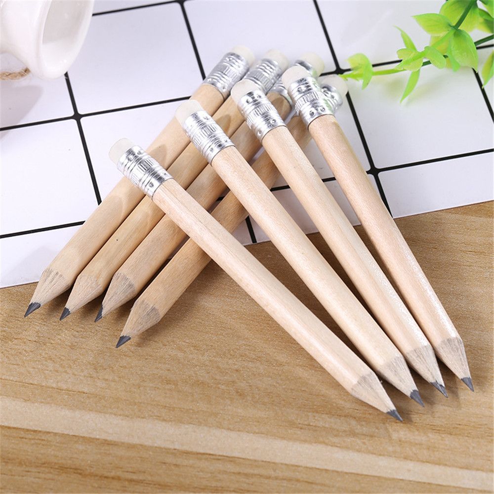 10PCS Mini Size Simple Wooden Pencil with Eraser Log Pencil Short Pencils for Kids Students Stationery Painting Drawing Supplies