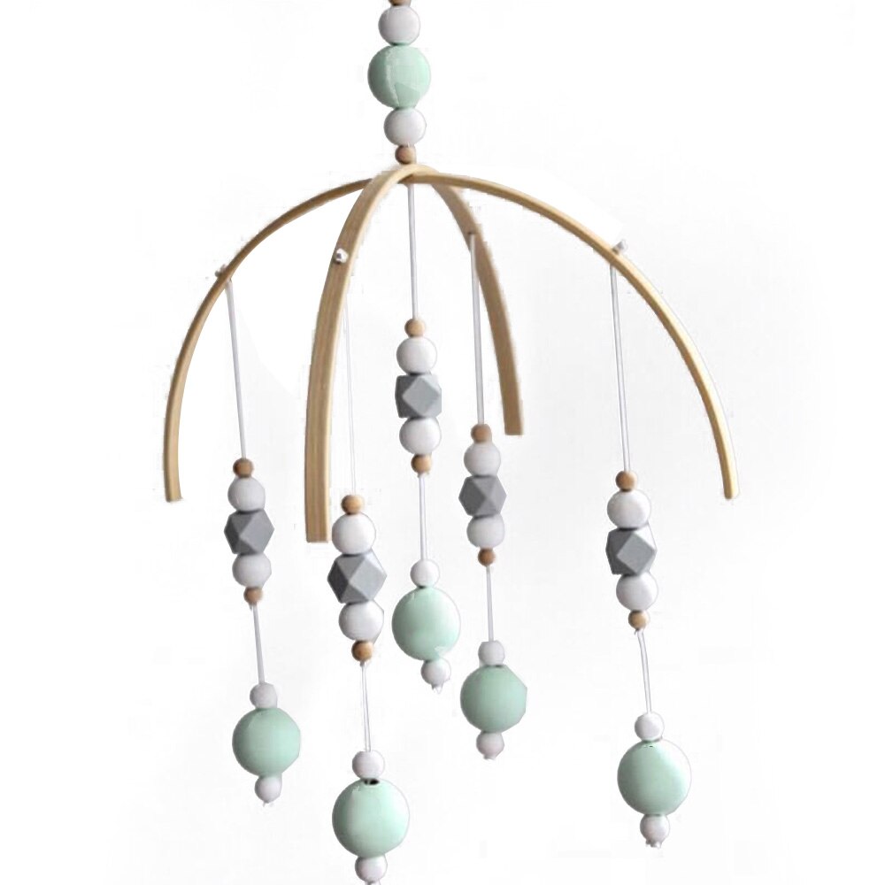 Baby Wooden Beads Wind Chimes Nordic Style Baby rattle and bed bell for Kids Room Bed Hanging Decor: Army Green
