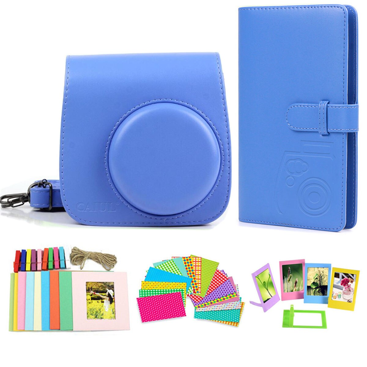 Fujifilm Instax Mini 8 9 ensemble d'accessoires pour appareil Photo avec étui 96 Photos Album 10 cadre Photo suspendu 5 cadres de Table autocollants 20pc: Cobalt Blue Bundle