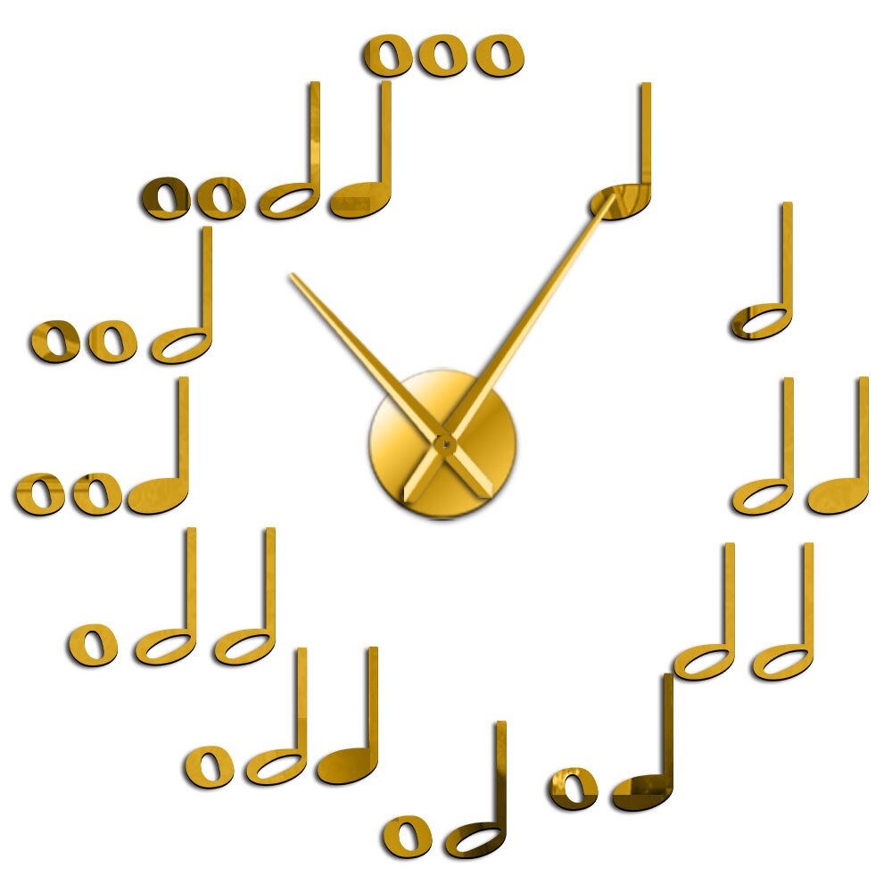DIY Music Notes Wall Art Decorative Large Wall Clock Frameless Silent Wall Watch Music Studio Room Wall Decor Musician: Gold / 47 Inch