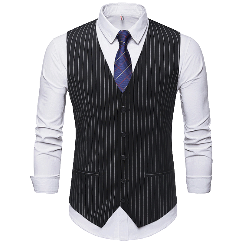 Stribede veste herre jakkesæt vest klassisk sort grå business vest vest herre britisk blazer til mænd ærmeløs