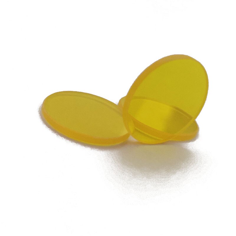 Filtres à bande optique dia17 mm d'épaisseur 1.5mm JB510, verre de couleur jaune, haute transmission, avec longueur d'onde 510nm, 2 pièces/lot