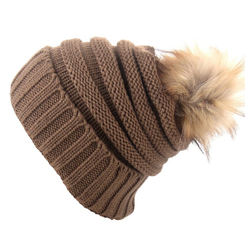 Winter Warm Female Fur hat Spring Hat For Women Girl 's Hat Knitted Beanies Cap Hat Thick Women Skullies Beanies: 06 Khaki