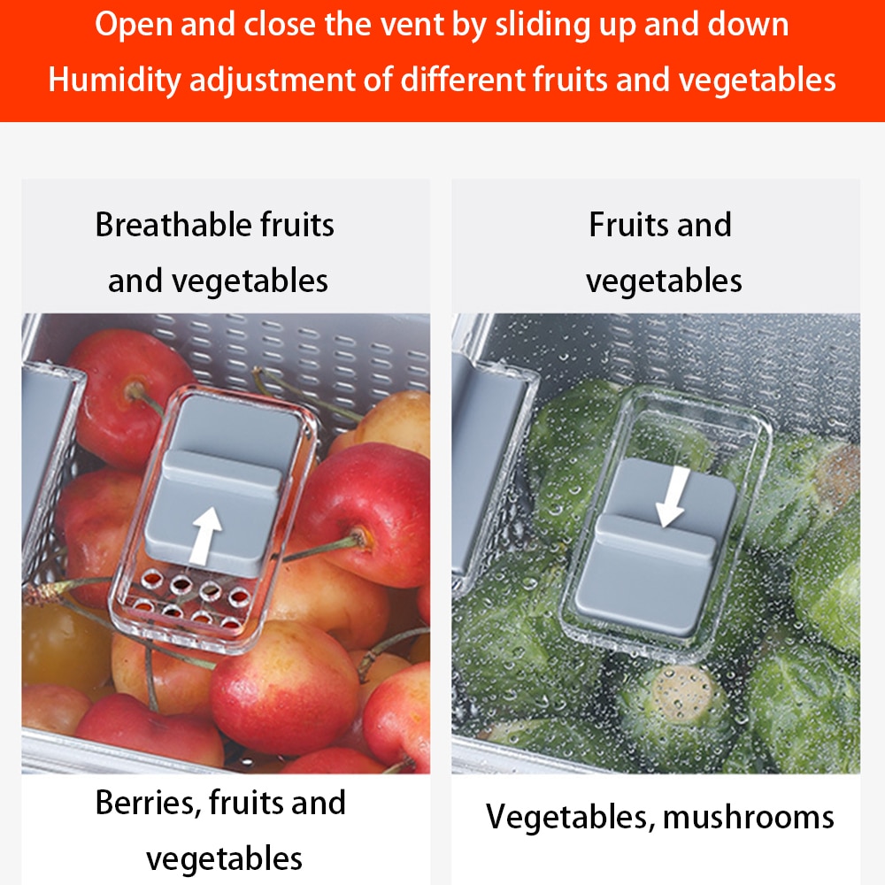 Kitchen Plastic Storage Box Refrigerator Fruit Vegetable Drain Crisper Fresh-Keeping Box with Lid Kitchen Storage Containers
