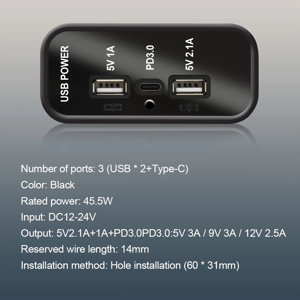 12v usb-uttak , pd3.0 type c-porter , qc3.0 og 2.4a usb a-lader 3 porter hurtigladekontaktpanel for bil, motorsykkel, marin lastebil