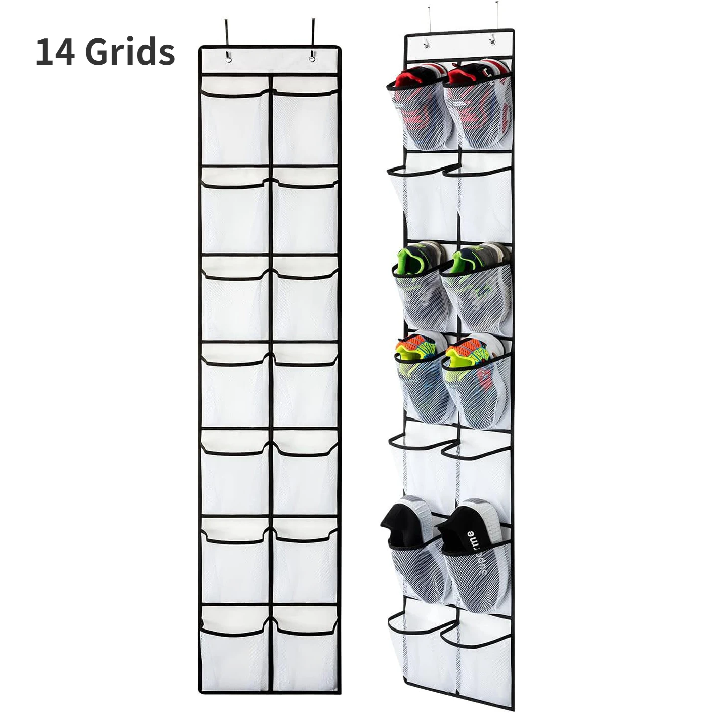 Zapatero colgante organizador sobre la puerta organizador de zapatos 12/14 bolsillos grandes de malla transpirable zapatillas organizador almacenamiento de zapatos: Multicolor