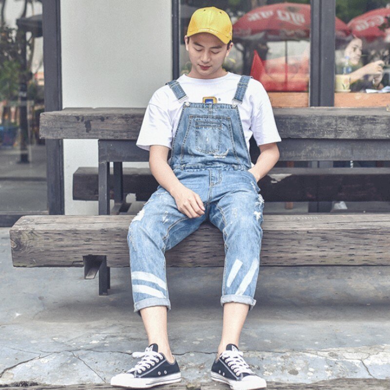 Harajuku big boy slim fit hole overalls one piece herre ripped cargo jeans retro vaskede denim jumpsuits lommer hombre bukser