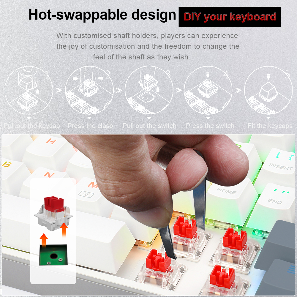 E-YOOSO Z686 RGB USB 60% Mini clavier filaire de jeu mécanique mince commutateur rouge 68 touches Gamer pour ordinateur portable