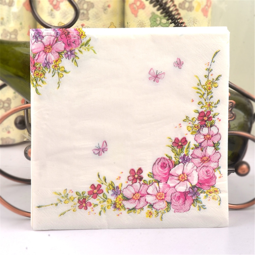 20 stk/pak lyserøde blomster skønhedspapir servietter cafe & festservice servietter servietter decoupage dekorationspapir 33cm*33cm
