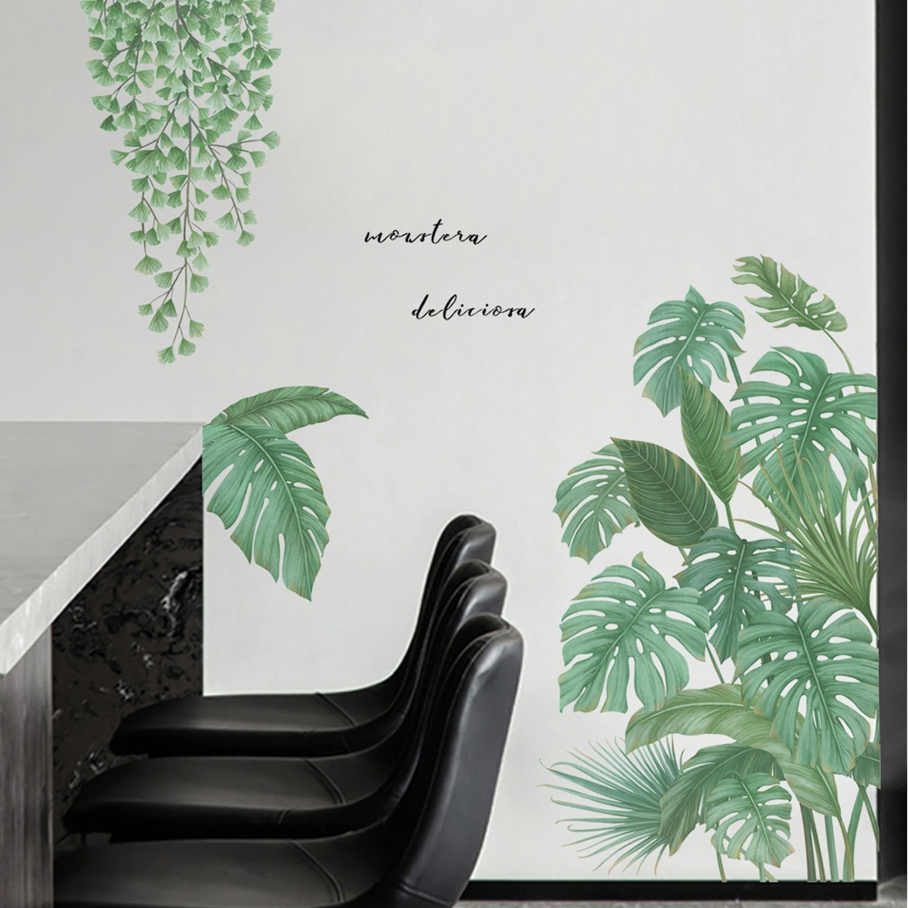 Grønne planter wallsticker stue soveværelse baggrund boligdekoration tapet til vægdecals kombination klistermærker