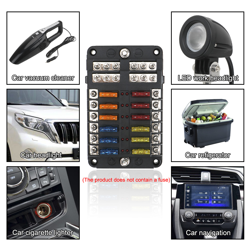 For Auto Car Marine Plastic Cover Fuse Box Holder 100A 32V 6 Ways 12 Ways Blade Fuse Block With LED Indicator Light M5 Stud