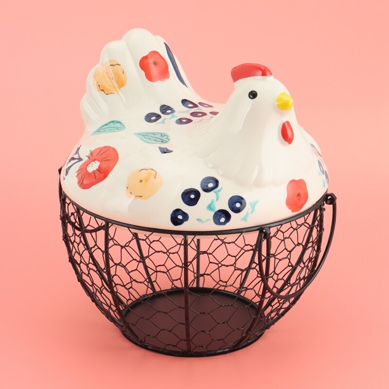 Chicken Egg Storage Skelter Baskets for Fresh Eggs, Metal Mesh Wire Ceramic Egg Holder Countertop Organization