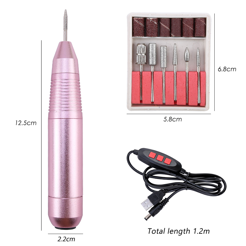 Conjunto de lixadeira elétrica de unha 20000rpm, lixadeira cerâmica usb, kit de manicure de liga de alumínio, velocidade ajustável, ferramenta para manicure