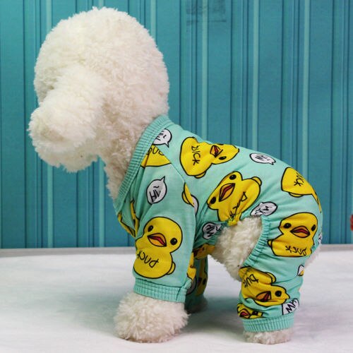 Pyjama en coton pour chiens | Automne et hiver, pyjama , chien jaune canard imprimé, vêtements mignons, combinaison chien chiot, nouvelle
