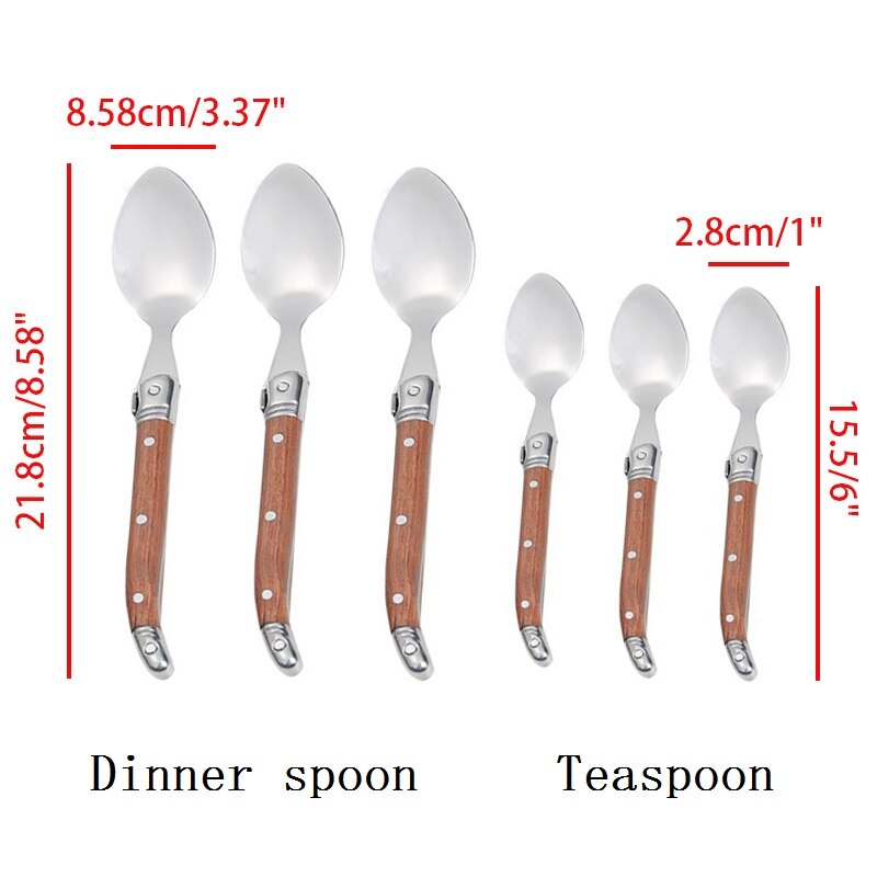 Laguiole-cuchillos para carne, tenedores, cuchara de mesa, Mini cucharadita de café, mango de madera, cubiertos para restaurante, Bar, vajilla de madera, 6 uds.