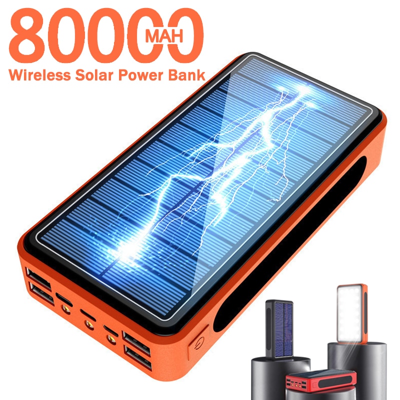 80000 mah trådløs solenergi bank bærbar telefon hurtig opladning ekstern oplader powerbank 4 usb led belysning til xiaomi iphone