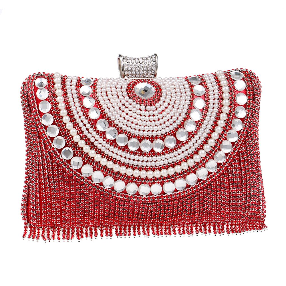 Dames avondtassen handgemaakte clutches voor overdag feesttassen handtassen van kristal clutches handtas ketting schoudertas: Rood