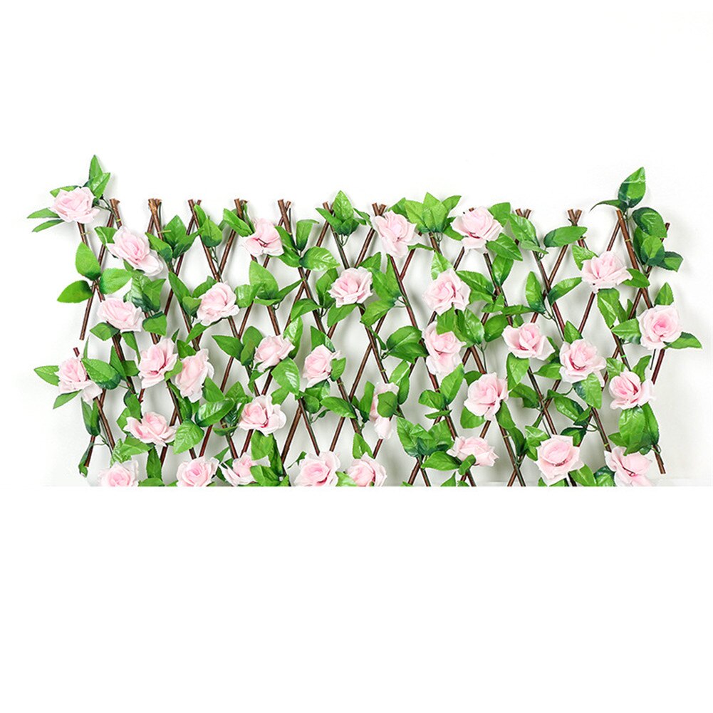 Expandable Faux Privacy Fence Wooden Hedge With Artificial Flowers Leaves Garden Decoration Retractable Fence: Pink 40cm