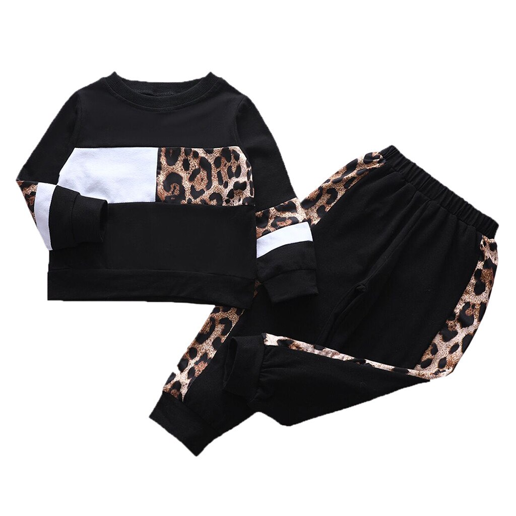 Peuter Baby Jongens Meisjes Winter Kleding Set Lange Mouw Luipaard Print Tops + Leopard Splice Broek Baby 2 Stuks Outfits set: 4T