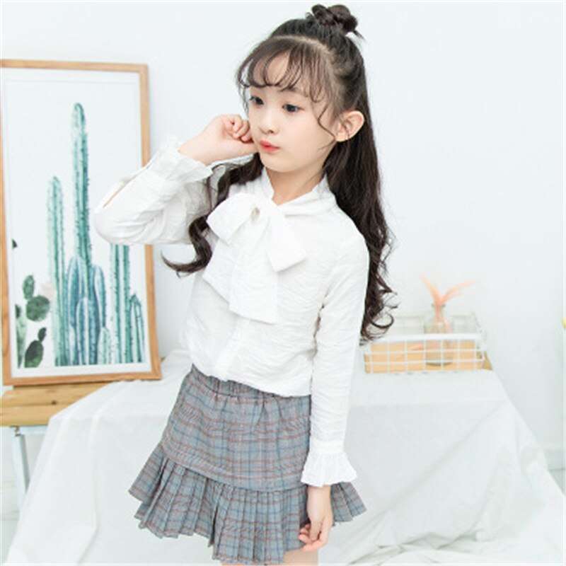 Kinderblouse voor meisjes wit overhemd strik kleding tienershirts kinderkleding schooluniform 4 5 6 7 8 9 10 11 12 jaar