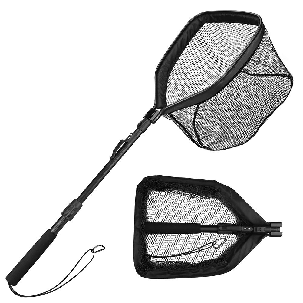 Red de pesca flotante, red de aterrizaje plegable, fácil captura y liberación con poste telescópico, red de pescado recubierta de goma para agua salada y agua dulce: Rojo