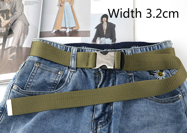 Cinturón largo con hebilla de lona de plástico para mujer, cinturón negro, rojo y blanco, correa para cintura femenina, pantalones vaqueros para niña: Green Width 3.2cm