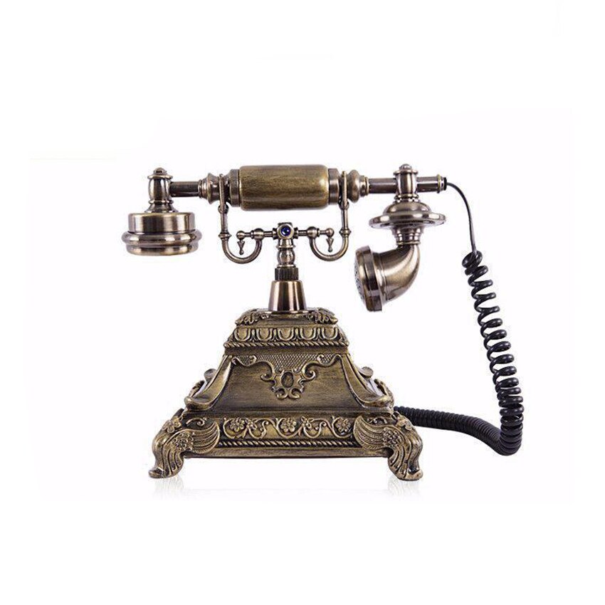 Natural Resin Retro Landline Telephone Old Button Dial Phone with Caller ID, Speaker, FSK / DTMF Dual System, Backlit