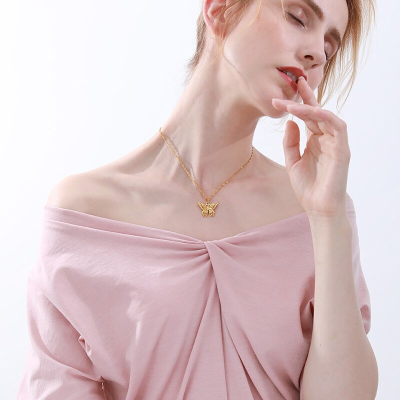 Collar de cadena con forma de mariposa para mujer, Gargantilla, color dorado y plateado,
