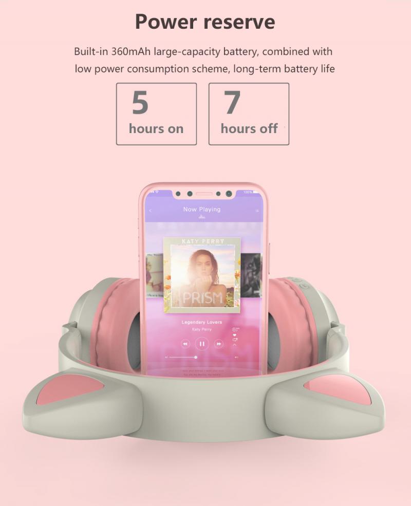 Cute Cat Ear Headphones Wireless Bluetooth 5.0 Adults Kids Girls Glowing LED Headset Support TF Card With Mic for