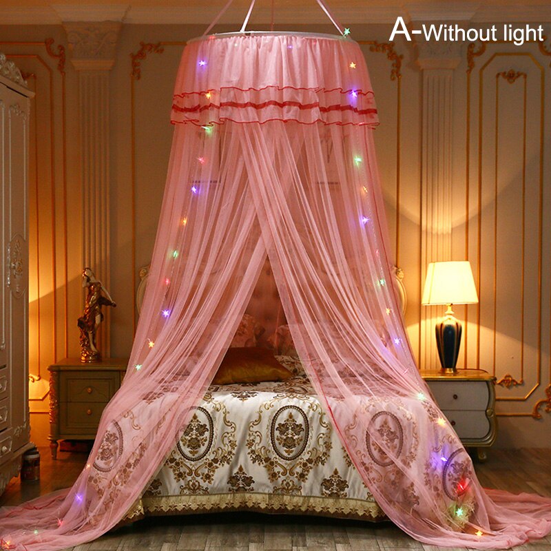 Summer Hung Dome Mosquito Net For Double Bed Polyester Mesh Fabric Bed Curtain Home bedroom Baby Adults Hanging Decor: A-Without Light