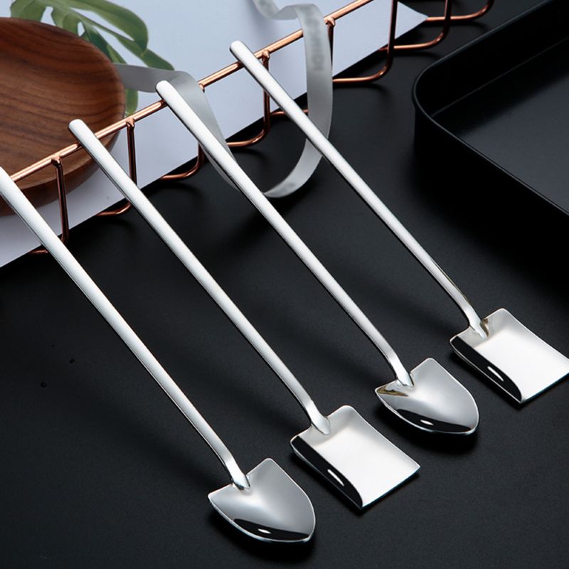 304 Stainless steel Dinnerware Set Retro Industrial Flat Tip Shovel Dessert Long Handle Stirring Ice Spoon Bar Tools