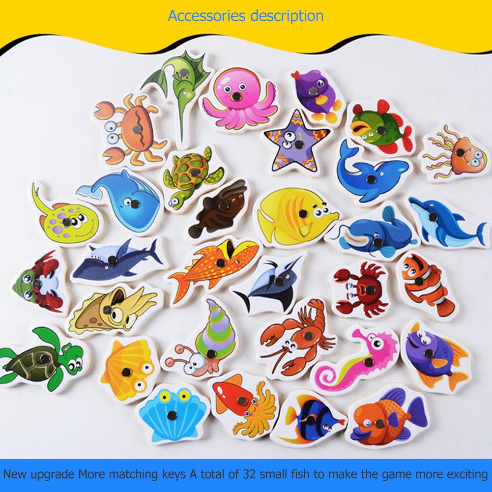 32pz1 impostato di legno a bordo di pesca, mini marino granchio pesce di puzzle, giocattolo di pesca magnetica, all'aperto giocattolo per i bambini
